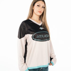 Gustavarian 74 Hockey Jersey – Champagne Pink & Black Streetwear Long Sleeve